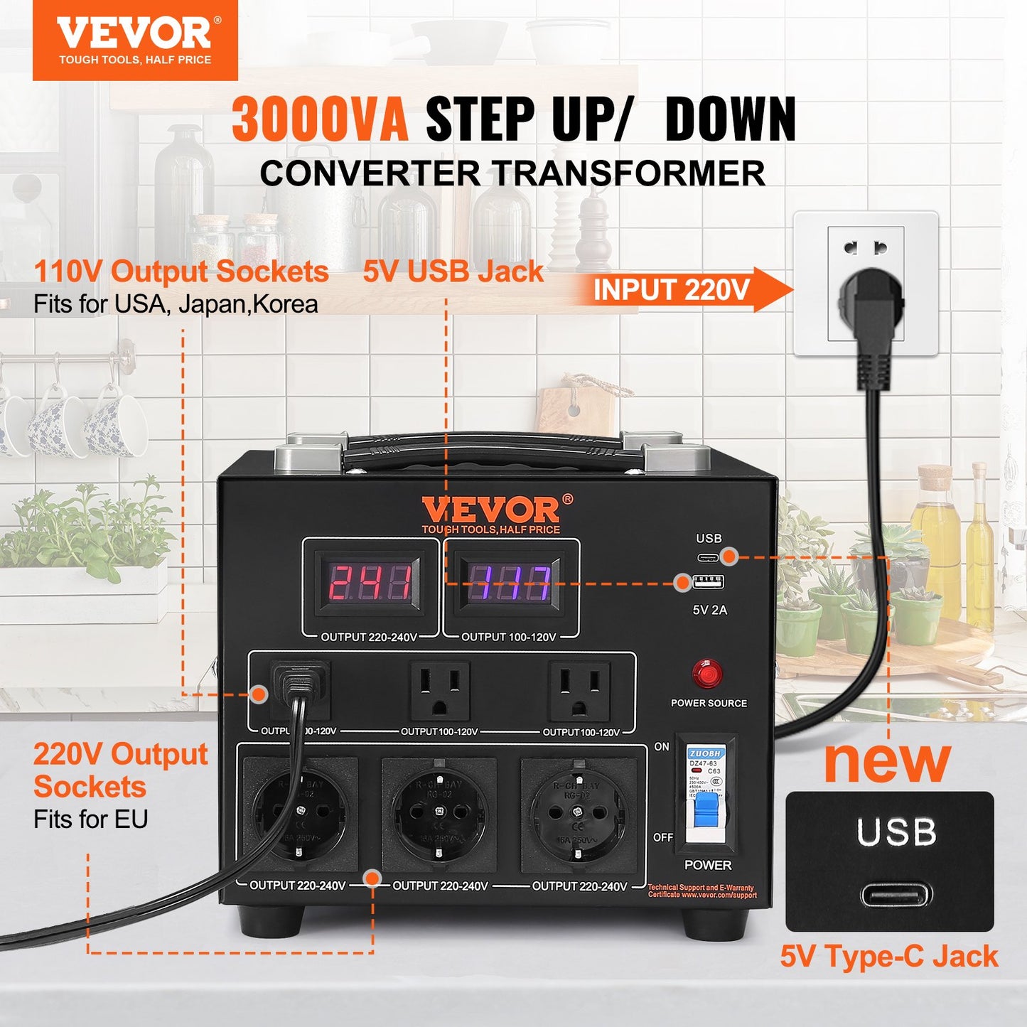 3000VA Spänningsomvandlare Transformator Step Up/Down 220V-110V /110V-220V CE