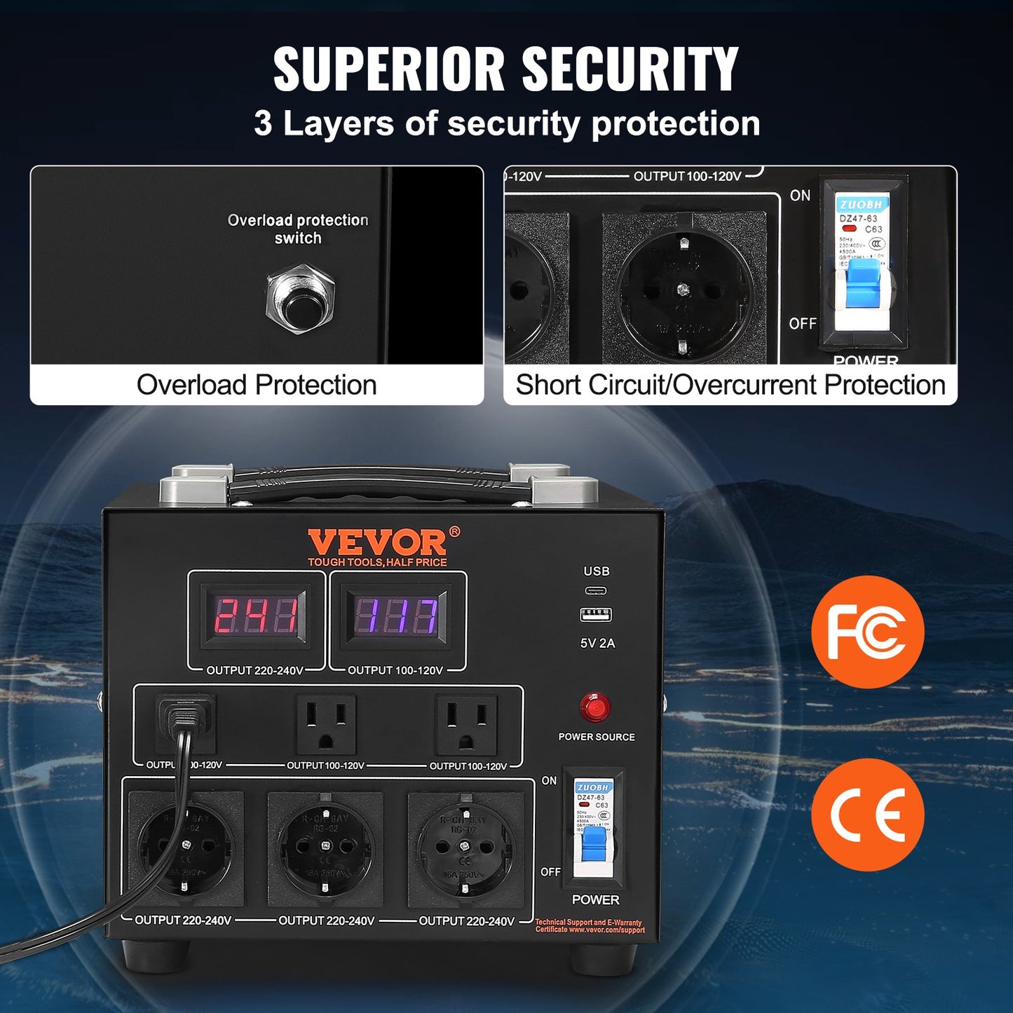 3000VA Spänningsomvandlare Transformator Step Up/Down 220V-110V /110V-220V CE