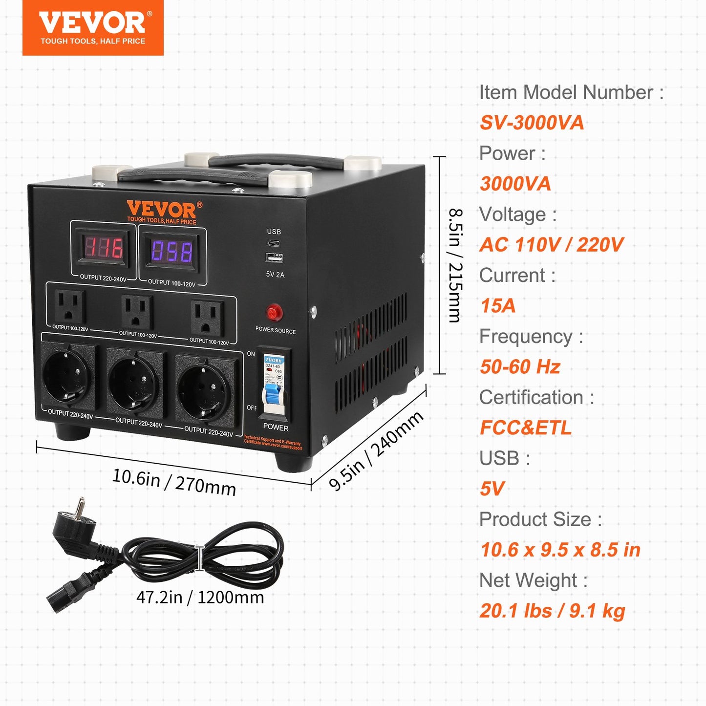 3000VA Spänningsomvandlare Transformator Step Up/Down 220V-110V /110V-220V CE