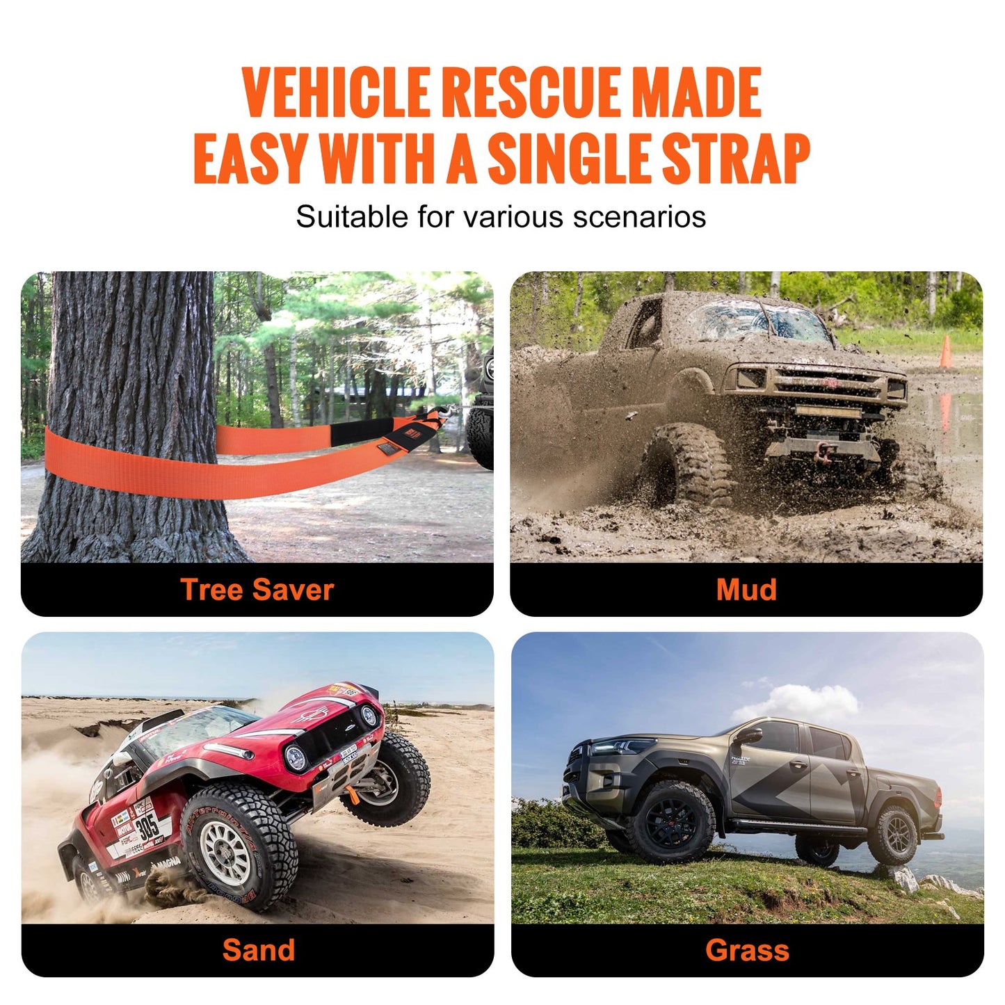 Heavy Duty Dragband Recovery Kit 3" x 20 ft (MBS-36 000 lbs) Tree Saver Vinschrem, tredubbel förstärkt ögla & skyddshylsor & förvaringsväska, 3/4" D-Ring Shackles, för Jeep SUV ATV