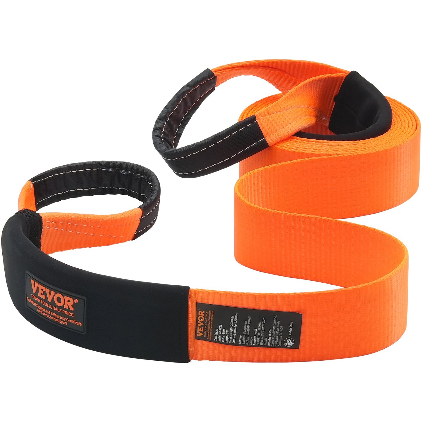 Heavy Duty Dragband Recovery Kit 3" x 20 ft (MBS-36 000 lbs) Tree Saver Vinschrem, tredubbel förstärkt ögla & skyddshylsor & förvaringsväska, 3/4" D-Ring Shackles, för Jeep SUV ATV