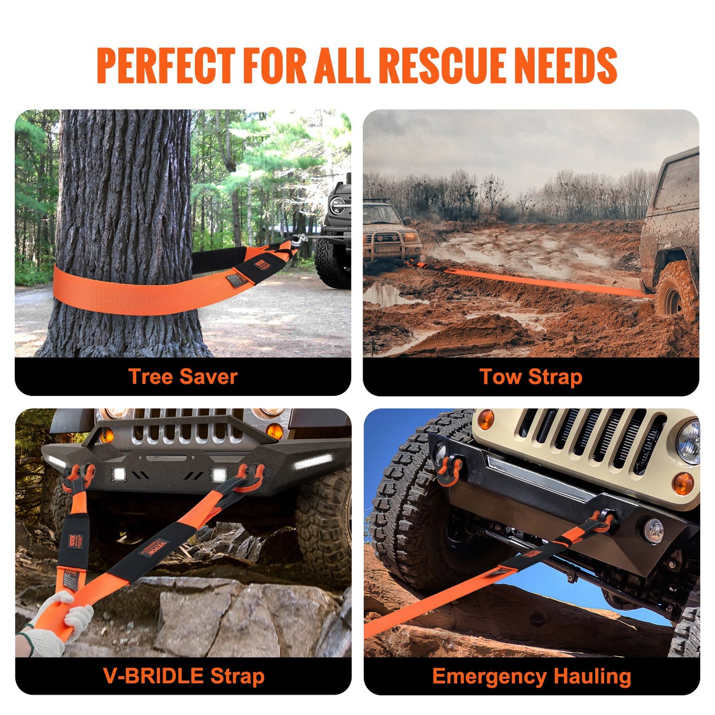 Recovery Bogserband 3 tum, 8 fot 36 000 lbs Brottstyrka, Trippelförstärkta Loop Straps, Tree Saver, Winch Line Extension Strap, Off Road Bogsering och återhämtning, Extremt väderbeständighet