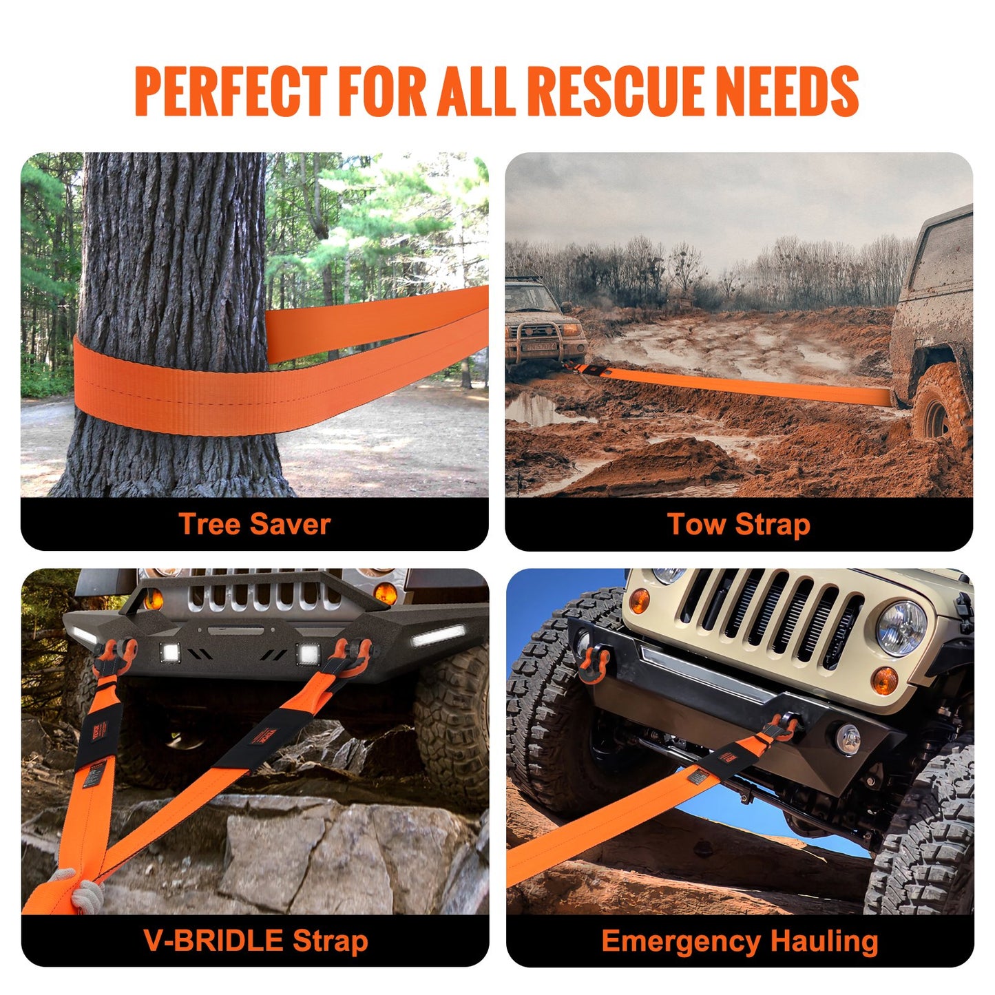 Recovery Drag Strap 4" x 30', 46 500 lbs Bredstyrka, Trippelförstärkta Loop Strap, Tree Saver, Off Road Bogsering och återhämtning, Extremt väderbeständighet, Skyddshylsor och förvaringsväska