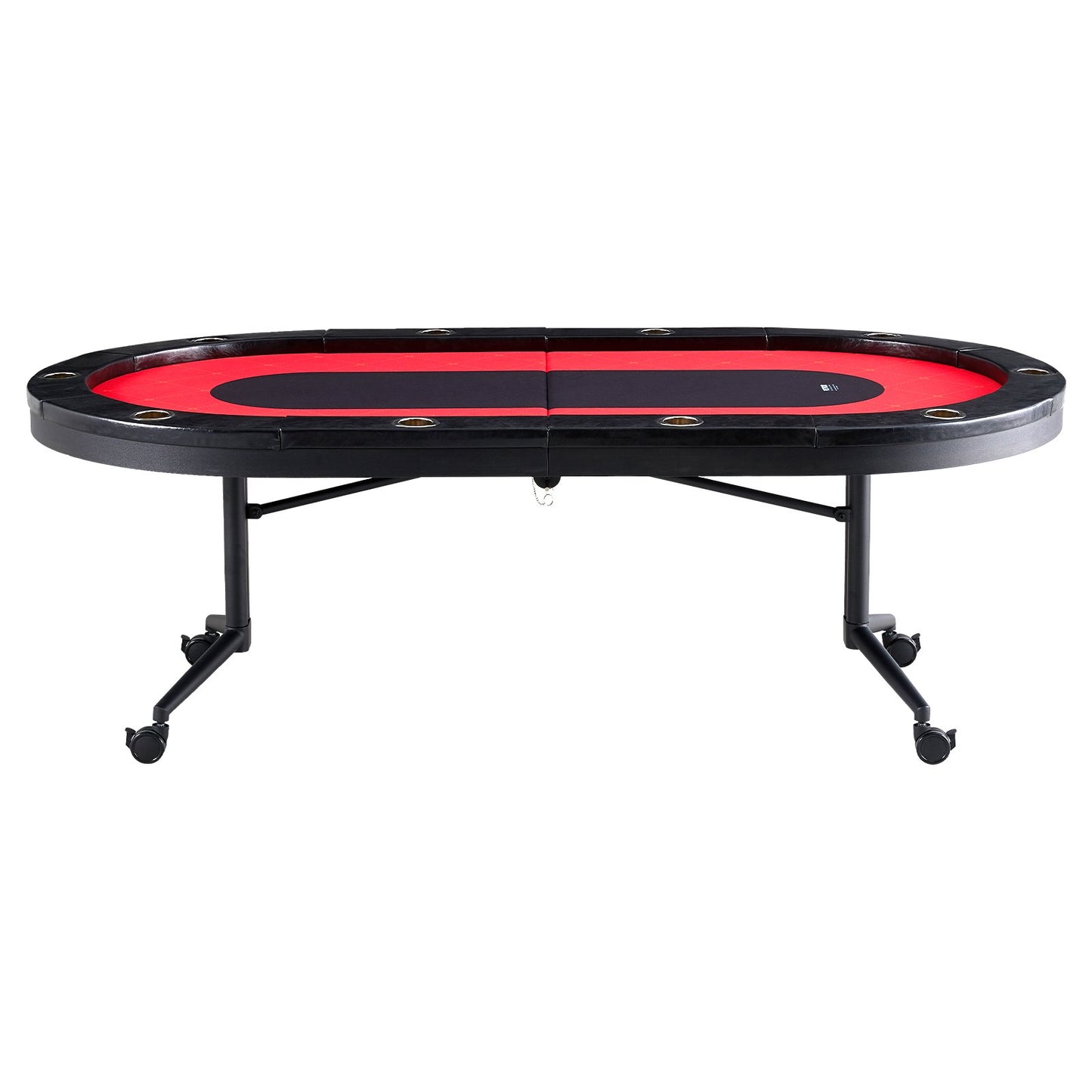 Klappbarer Pokertisch für 10 Spieler, Blackjack Texas Hold'em Pokertisch mit gepolsterten Schienen und Getränkehalter aus Edelstahl, tragbarer, klappbarer Kartenspieltisch, ovaler Casino-Freizeittisch (238 cm)