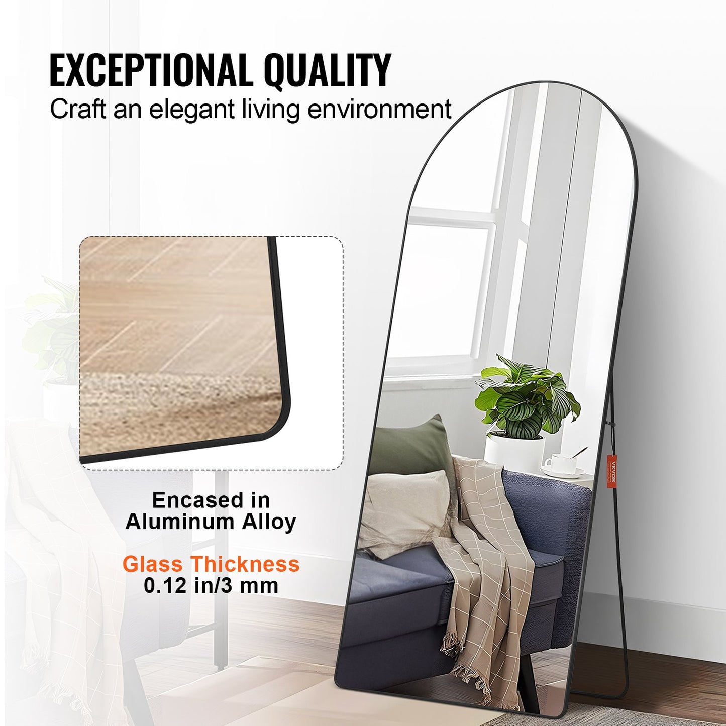 Välvd hellängdsspegel 71'' x 32'' helkroppsspegel stående hängande