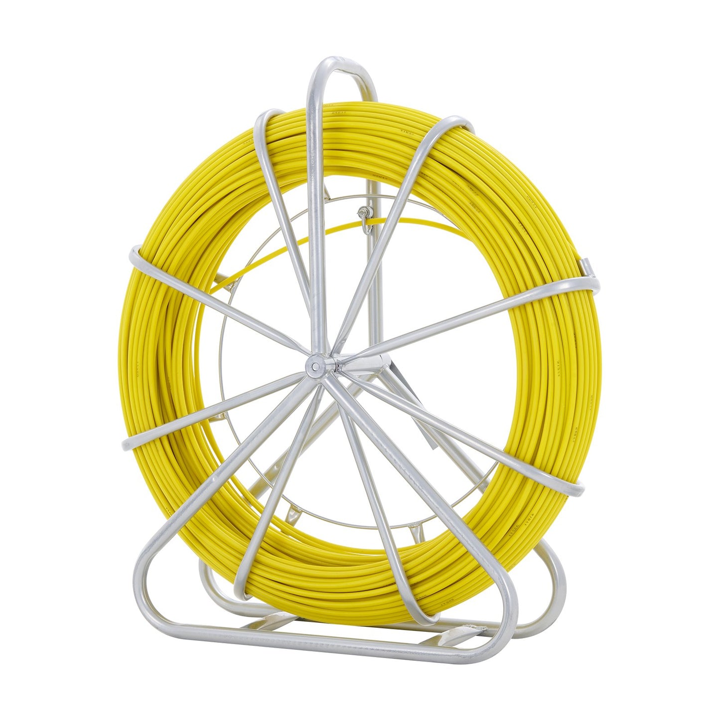Fish Tape Fiberglass, 425 ft, 1/4 inch, Duct Rodder Fishtape Wire Puller, Cable Rod with Steel Reel Stand, 3 Pulling Heads, Fishing Tool for Walls and Electrical Wires, Non-Conductive