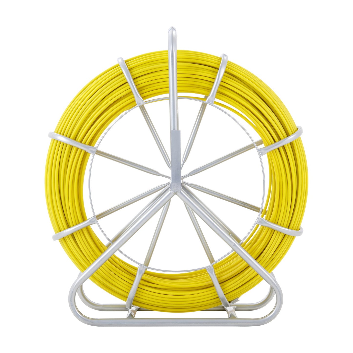 Fish Tape Fiberglass, 425 ft, 1/4 inch, Duct Rodder Fishtape Wire Puller, Cable Rod with Steel Reel Stand, 3 Pulling Heads, Fishing Tool for Walls and Electrical Wires, Non-Conductive