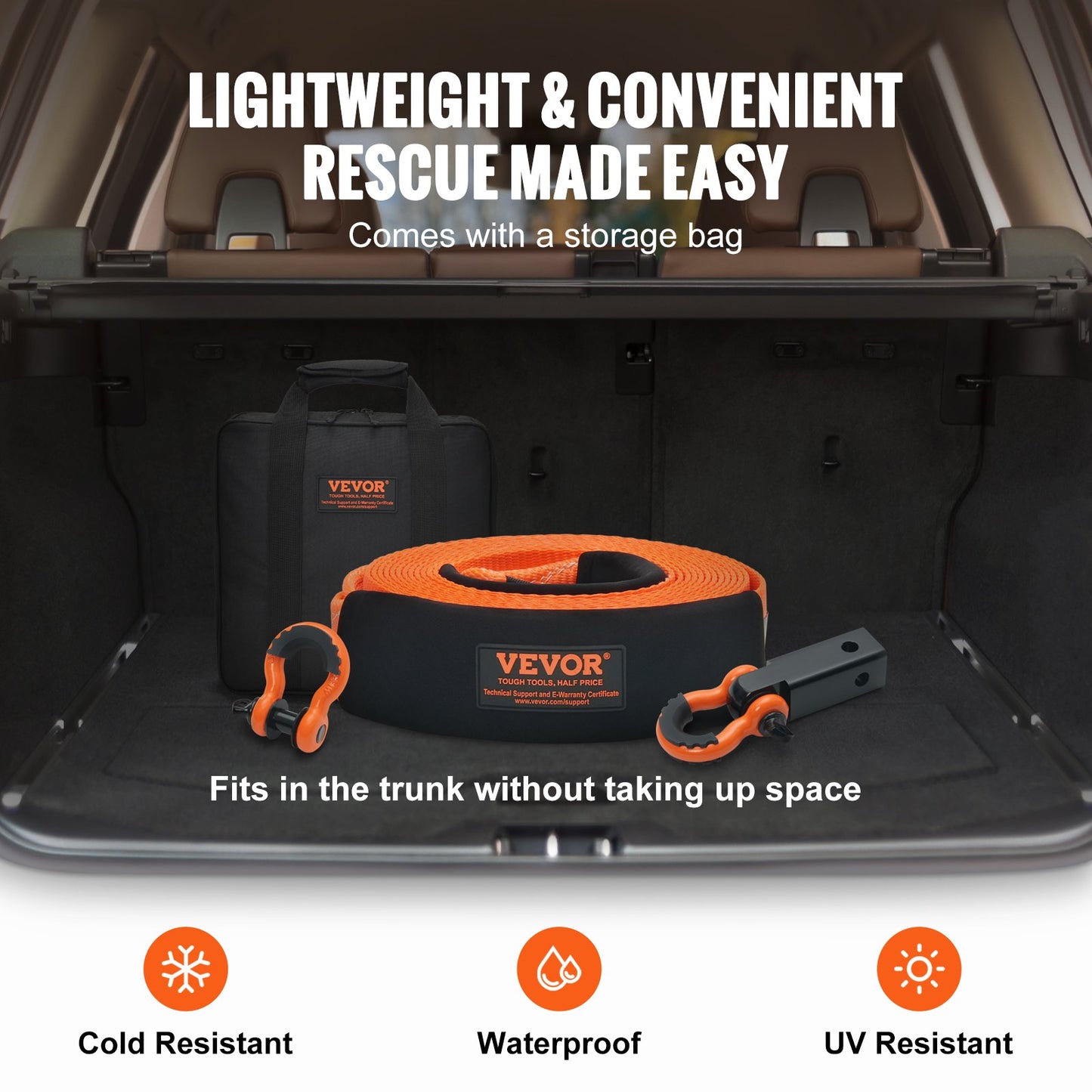 Polyester Heavy Duty Drag Strap Recovery Kit 3" x 30 ft (MBS-36 000 lbs) Vinschrem, Trippel förstärkt ögla, Snatch Strap + 2" Shackle Hitch Receiver + 3/4" D-Ring Shackles (2PCS) + förvaringsväska