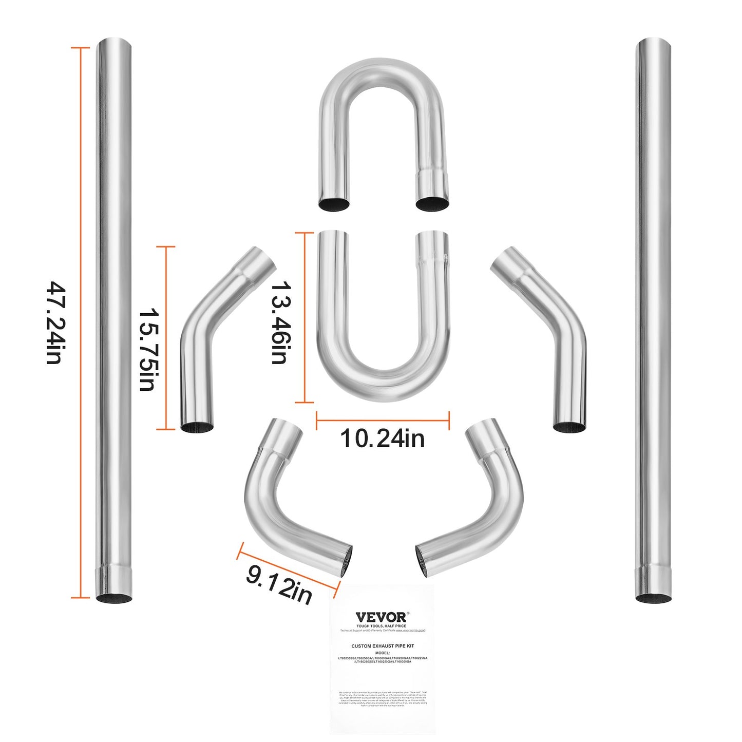 DIY universal exhaust kit 8 piece exhaust pipe kit with Slip-Fit Led