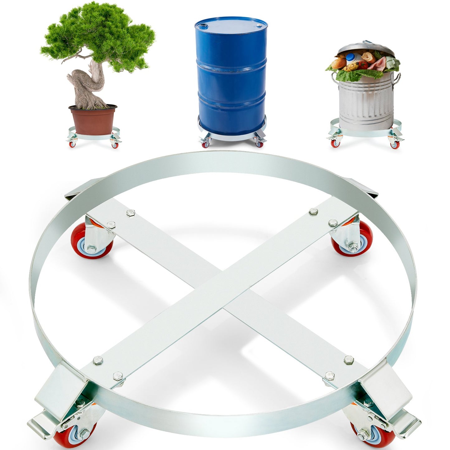 55 Gallon Heavy Duty Drum Dolly, 1000lbs Load Capacity, Barrel Dolly Cart Drum Caddy, Non Tipping Hand Truck Capacity Dollies with Steel Frame 4 Swivel Caster Wheels, for Warehouse Drum Handling