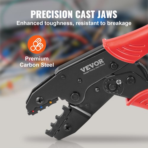 Crimp Tool, AWG22-10 Värmekrymp/Nylon/Isolerad terminal Crimper, arbetsbesparande spärrtrådspresstång med ett par handskar, en avisoleringstång och 210 st krymptång | EU