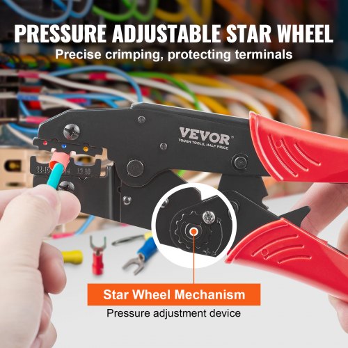 Crimp Tool, AWG22-10 Värmekrymp/Nylon/Isolerad terminal Crimper, arbetsbesparande spärrtrådspresstång med ett par handskar, en avisoleringstång och 210 st krymptång | EU