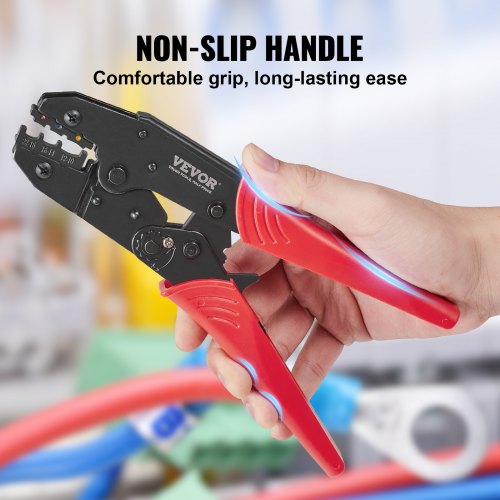Crimp Tool, AWG22-10 Värmekrymp/Nylon/Isolerad terminal Crimper, arbetsbesparande spärrtrådspresstång med ett par handskar, en avisoleringstång och 210 st krymptång | EU