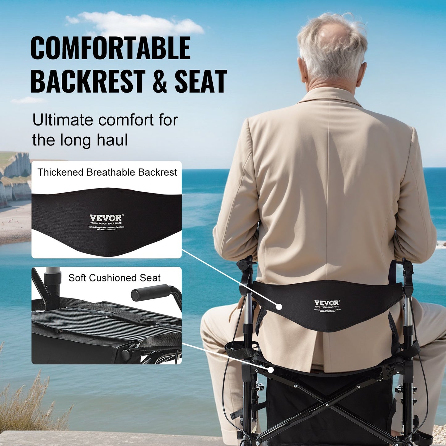 2 i 1 Rollator Walker & Transportstol för seniorer, hopfällbar Rolling Walker Rullstol Combo & Fotstöd, Lätt aluminium Mobility Walker med justerbart handtag, terränghjul, 136 kg