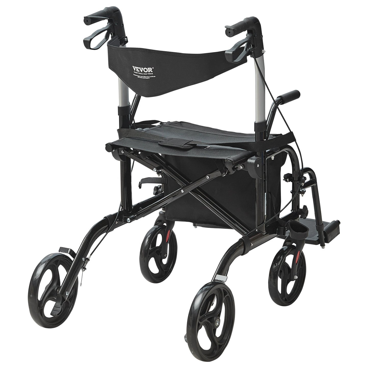 2 i 1 Rollator Walker & Transportstol för seniorer, hopfällbar Rolling Walker Rullstol Combo & Fotstöd, Lätt aluminium Mobility Walker med justerbart handtag, terränghjul, 136 kg