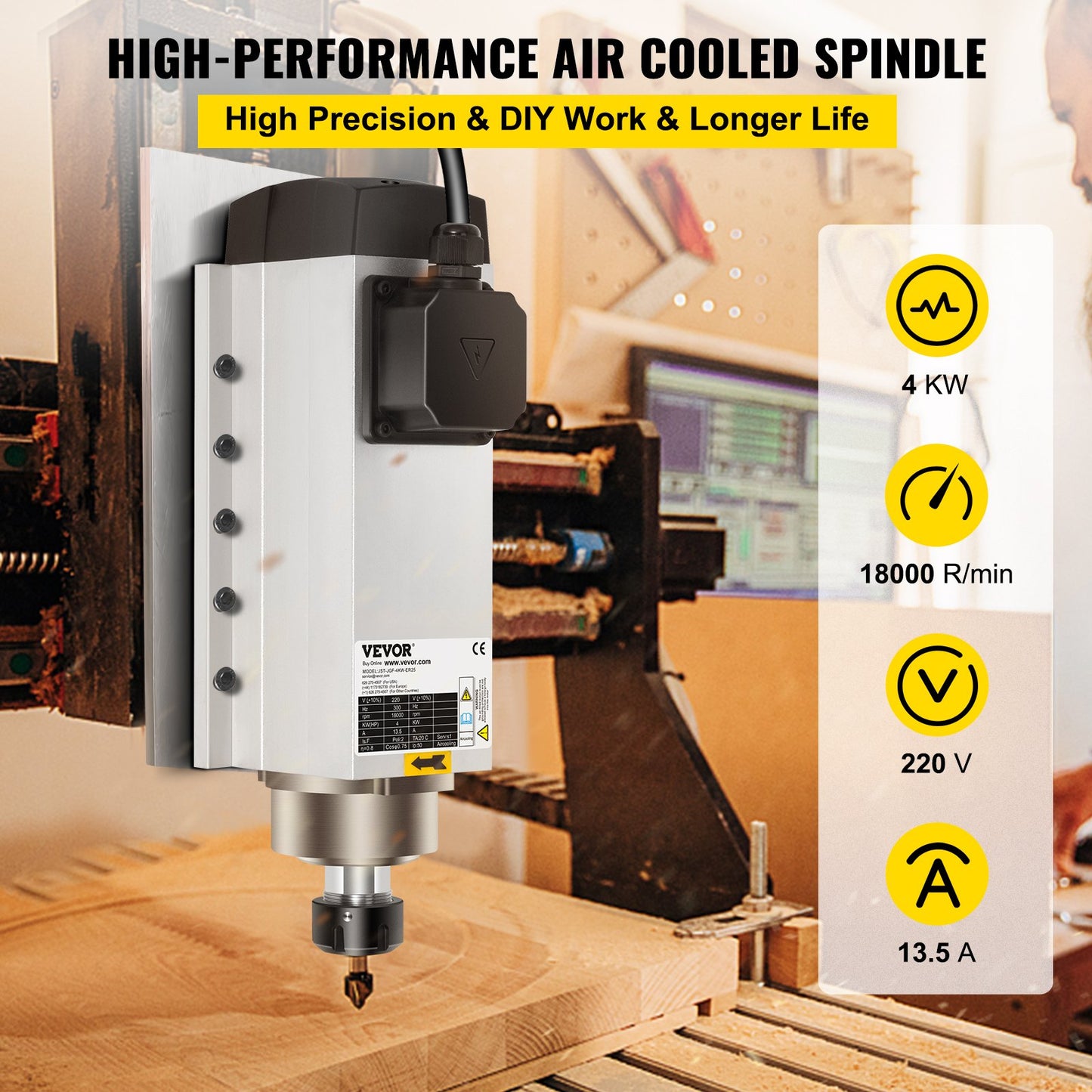 4KW 2220V air cooled spindle motor ER25 CNC air cooling spindle motor for CNC engraving milling machine