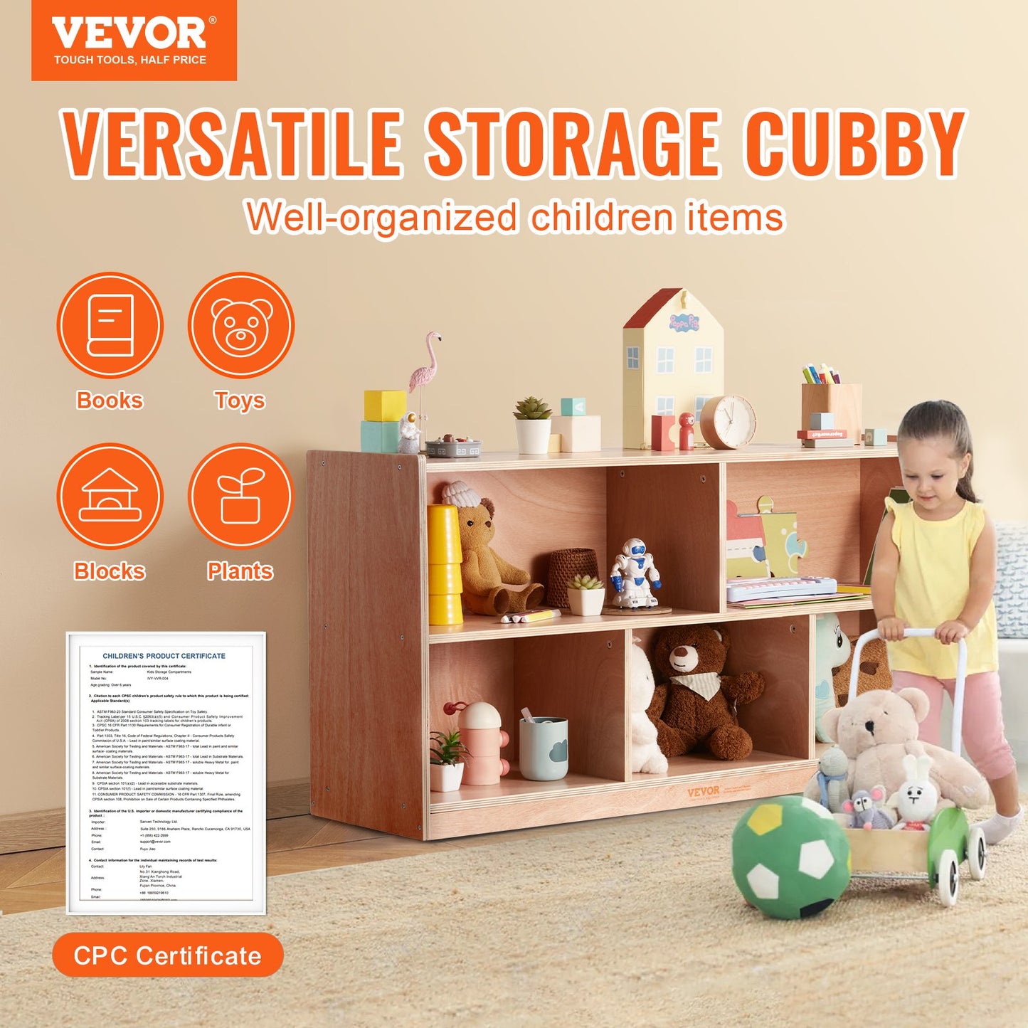 Förvaringshylla Brickskåp 5-sektion Cubby Storage 2-hylla för hemskola