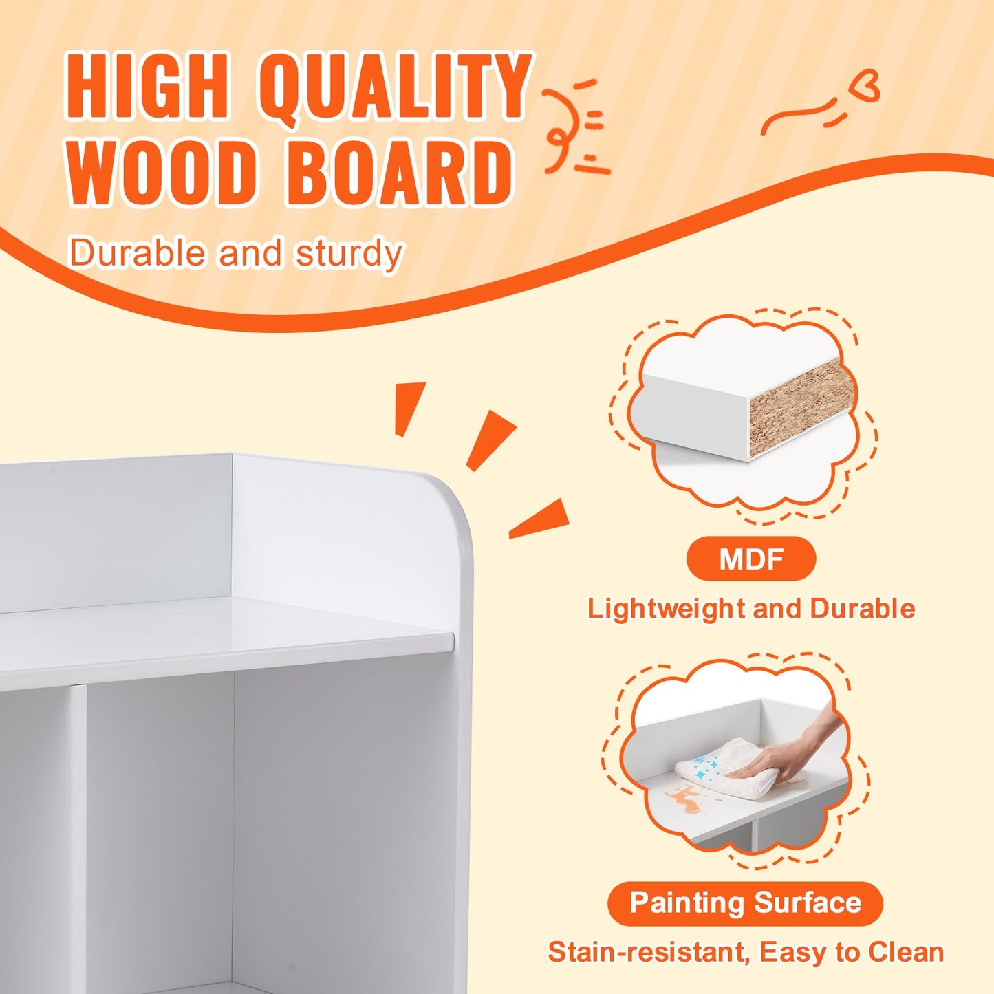 Wood Barnförvaring Cubby, Leksaksförvaringsorganisatör med bokhylla, 5-Cubby Wood Leksaksförvaringsskåp, Bokleksakshylla för barn för barnrum, Lekrum, Dagis, Barnkammare, Vit