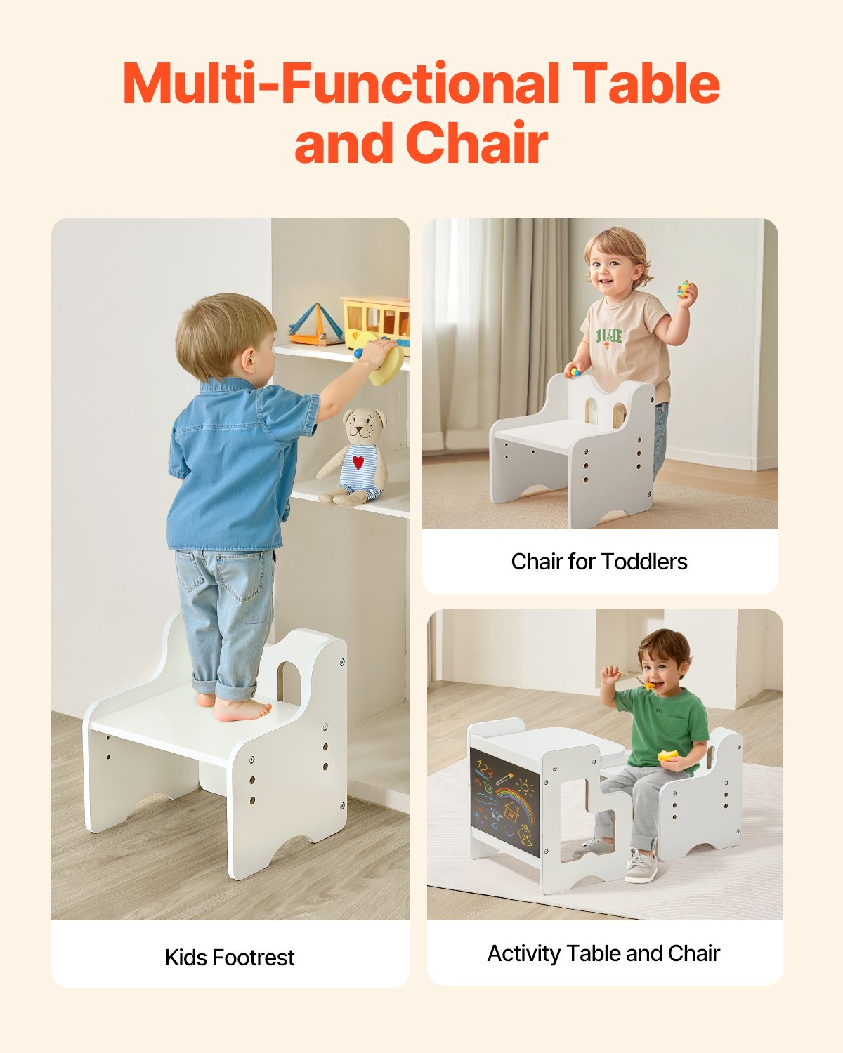 Avvänjningsbord och stolset Montessori Toddler Skrivbord med Blackboard White