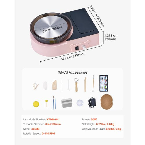 Mini Keramikhjul Elektrisk Lerhjul för Barn och Vuxna 158 mm Rosa | EU