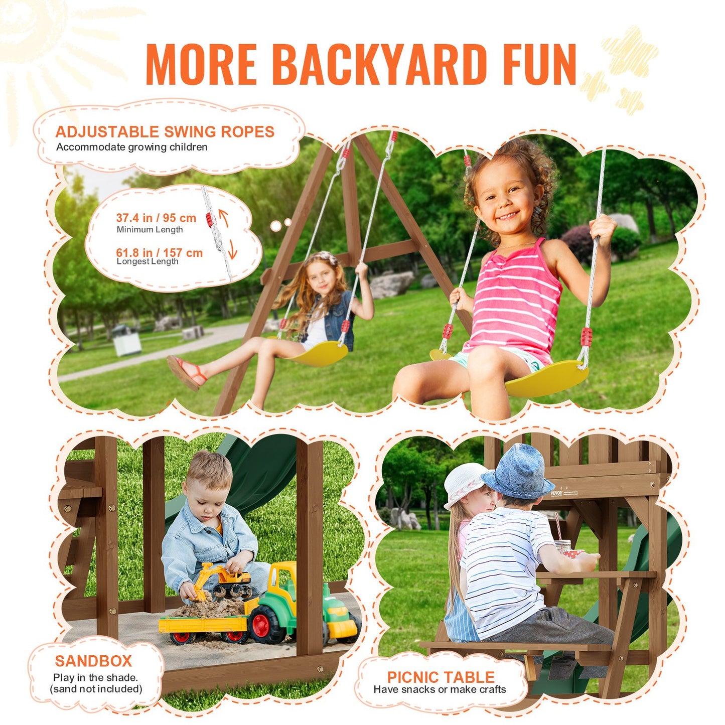 Holzschaukeln 10 in 1 Outdoor-Spielplatz-Set 6 FT Slide Upper Fort