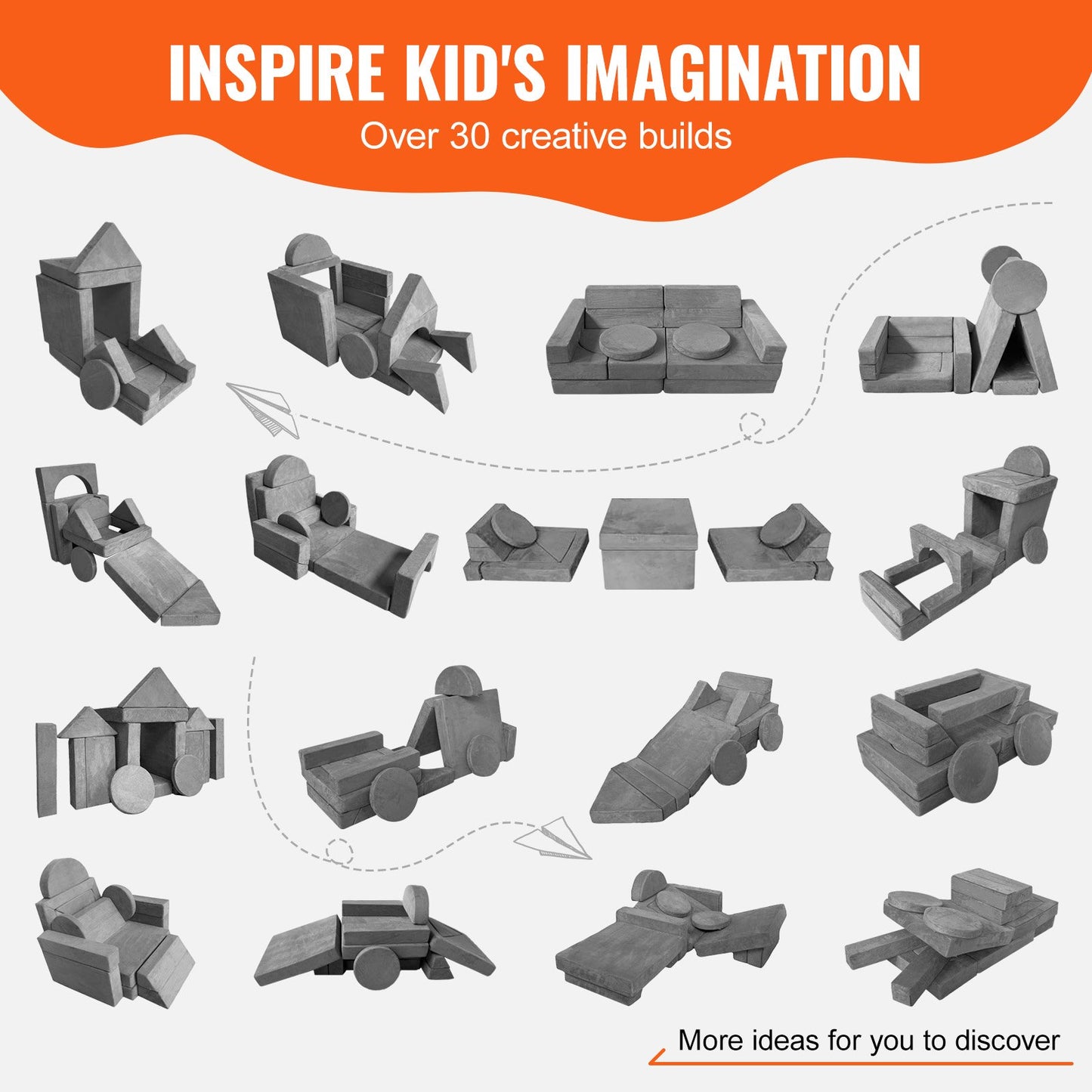 Spielsofa, 15-teiliges modulares Kinder-Nugget-Sofa, Kleinkinder-Schaumstoffsofa mit 25D-Schwamm mit hoher Dichte zum Spielen, Gestalten, Schlafen, fantasievolle Kindermöbel für Schlafzimmer und Spielzimmer
