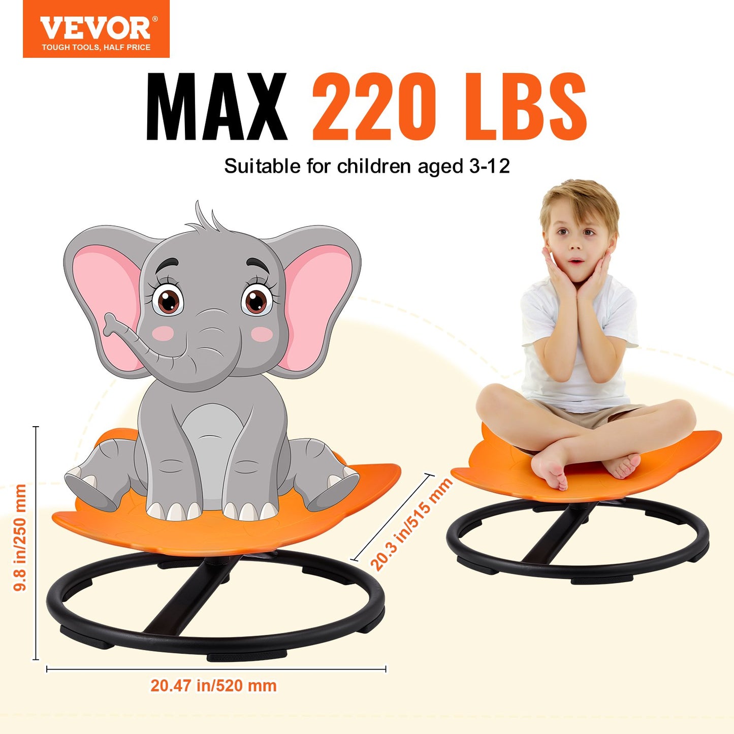 Elephant Kids Spinning Chair 220 lbs Sensory Swivel Chair Seat Orange