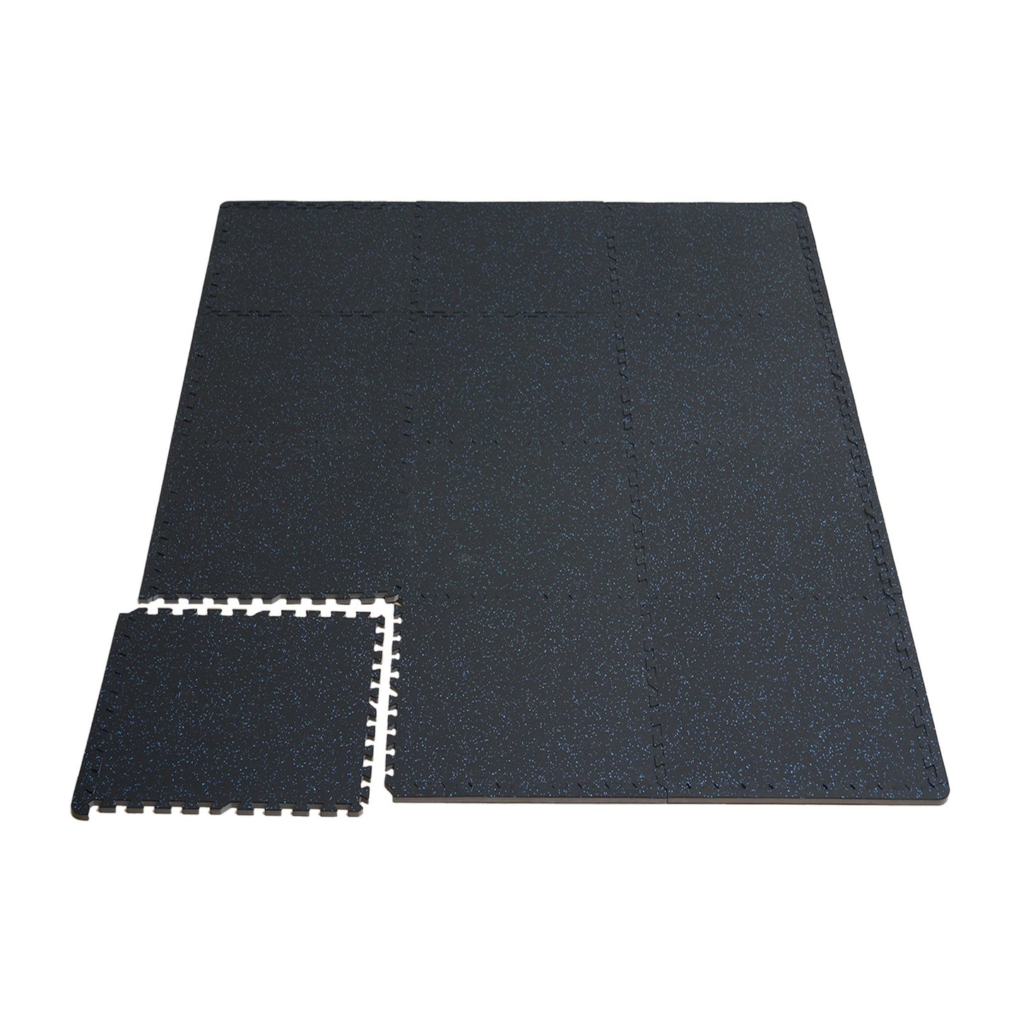 0.56" Thick Gym Floor Mats 6 Tiles Rubber Top with EVA Foam Black & Blue