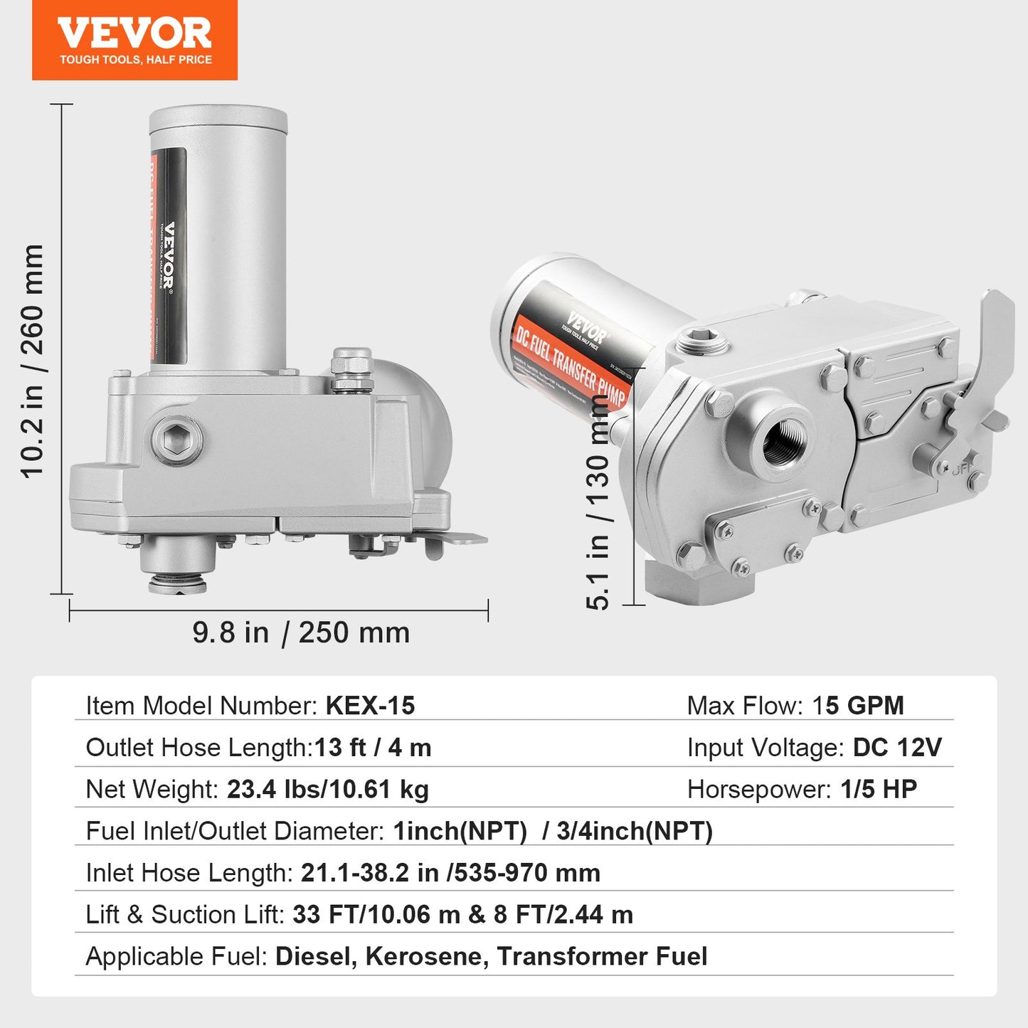 Bränsleöverföringspump 12V 15 GPM 1/5 HK dieselpump med automatiskt bränslemunstycke