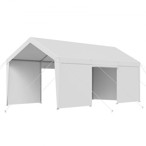 Carporttak 3x6 meter Kraftigt bilskydd med sidoväggar Vitt