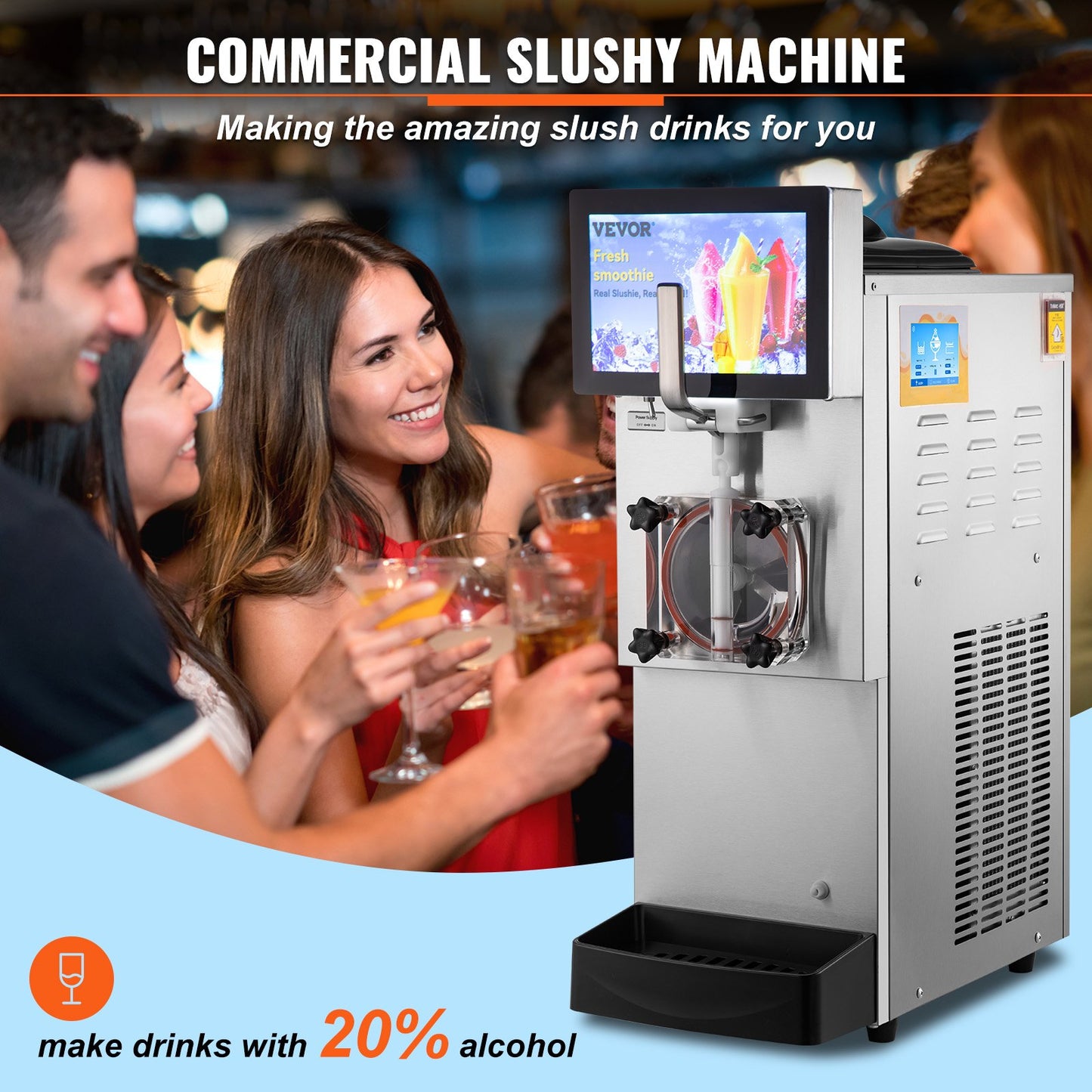 8L / 2,1 Gal Single Bowl Kommersiell Slushy Machine Margarita Smoothie Frozen Drink