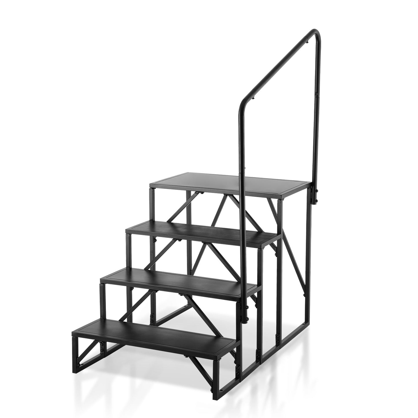 RV Step, 4-Step Motorhome Stairs, 440 LBS Load Capacity, Thickened Carbon Steel, with Handrail, Non-Slip Steps for Safe Entry and Exit, Suit for RV, Trailer, RV Step