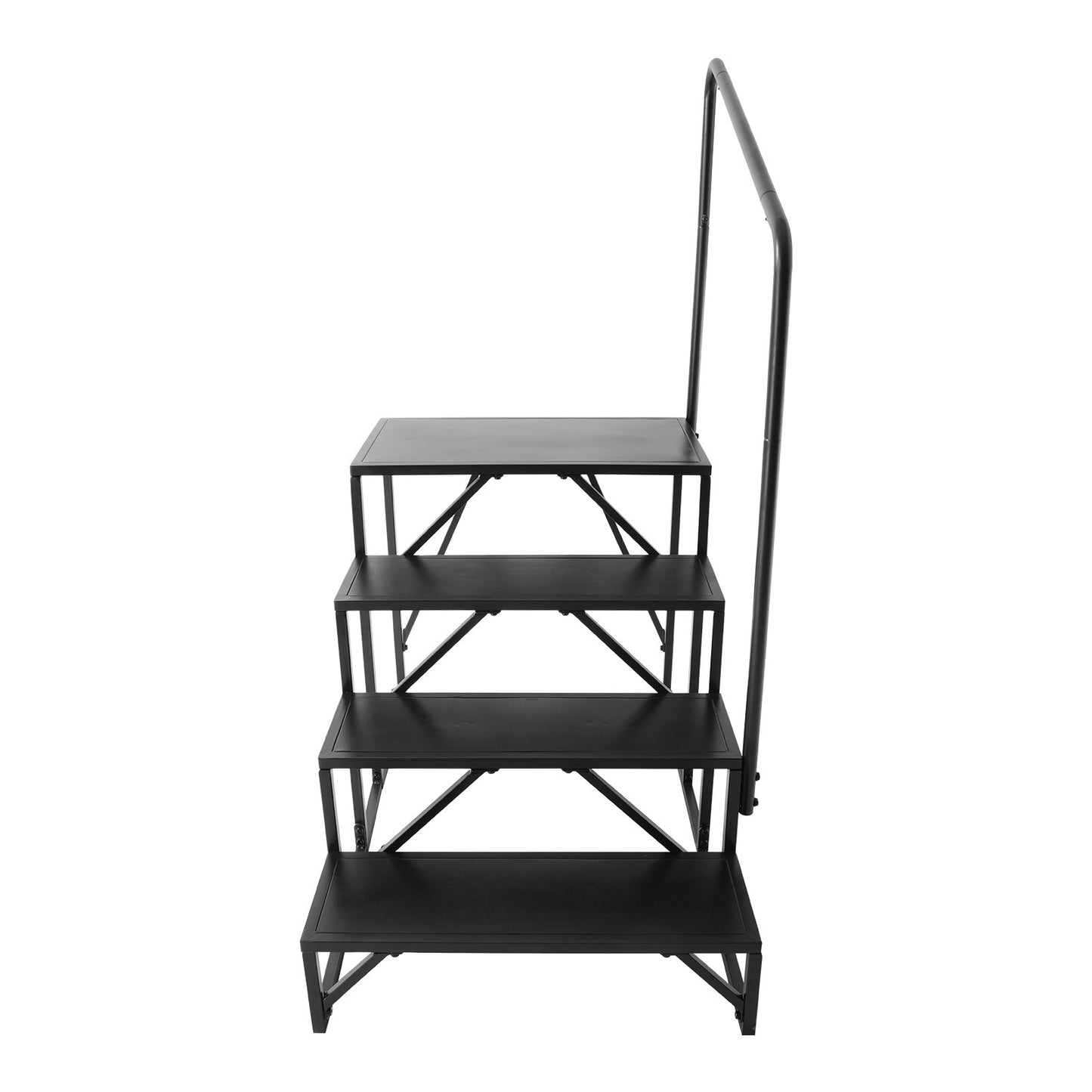 RV Step, 4-Step Motorhome Stairs, 440 LBS Load Capacity, Thickened Carbon Steel, with Handrail, Non-Slip Steps for Safe Entry and Exit, Suit for RV, Trailer, RV Step