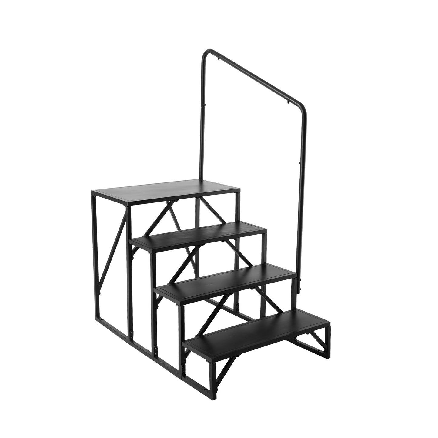 RV Step, 4-Step Motorhome Stairs, 440 LBS Load Capacity, Thickened Carbon Steel, with Handrail, Non-Slip Steps for Safe Entry and Exit, Suit for RV, Trailer, RV Step