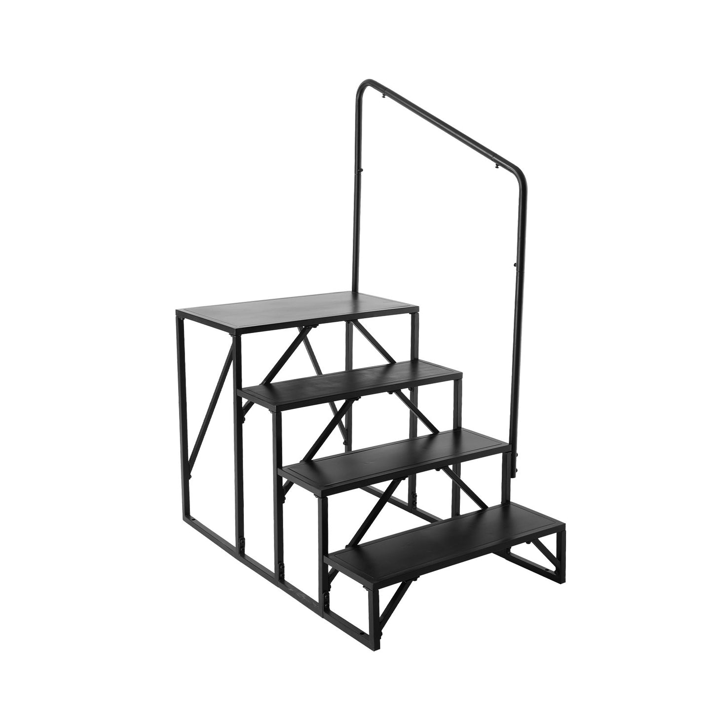 RV Step, 4-Step Motorhome Stairs, 440 LBS Load Capacity, Thickened Carbon Steel, with Handrail, Non-Slip Steps for Safe Entry and Exit, Suit for RV, Trailer, RV Step