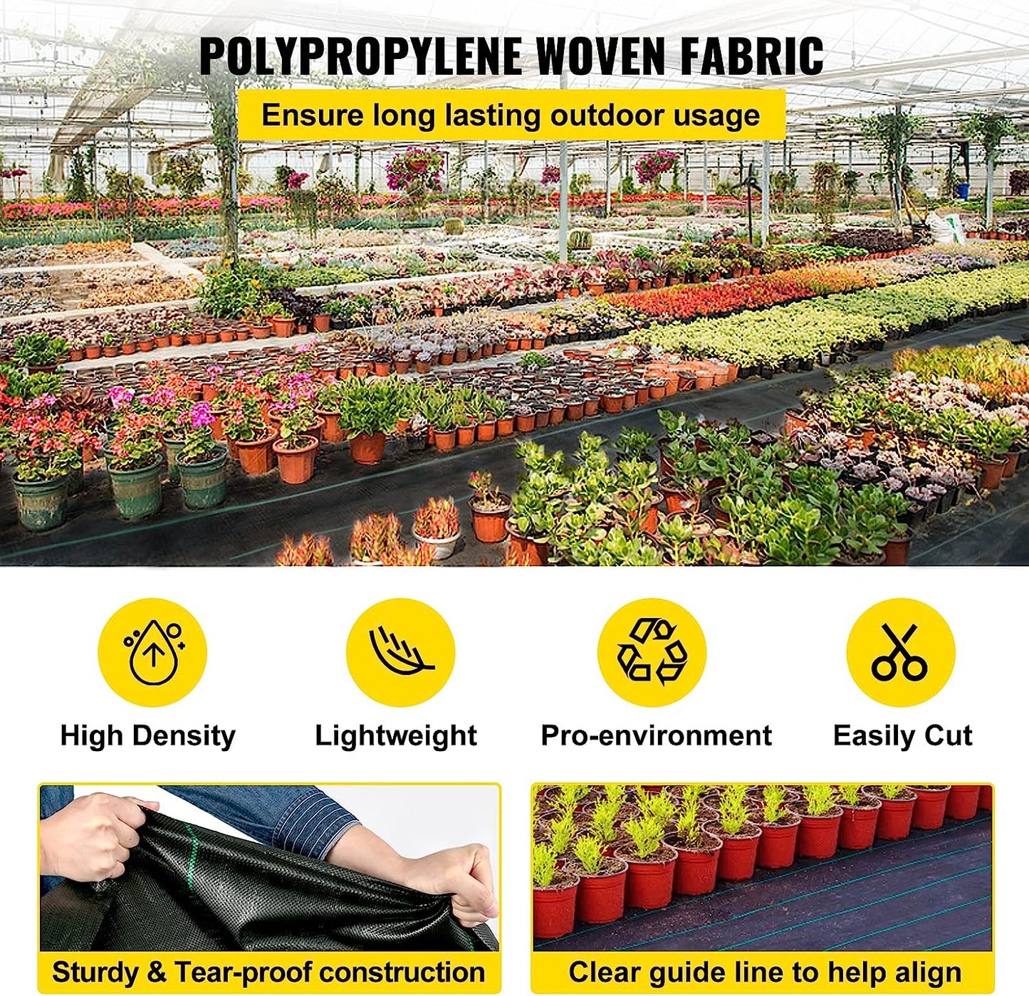 Weed Barrier Landscape Fabric, 5 x 250 Feet, 5 Oz Premium Woven Ground Cover Heavy Duty PP Material and Easy Installation, Single Layer for Outdoor Garden, Lawn, Driveway, Black