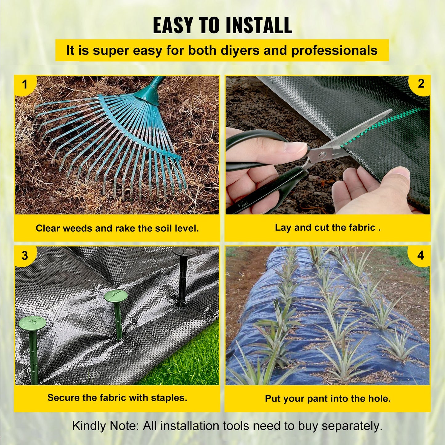 Weed Barrier Landscape Fabric, 5 x 250 Feet, 5 Oz Premium Woven Ground Cover Heavy Duty PP Material and Easy Installation, Single Layer for Outdoor Garden, Lawn, Driveway, Black
