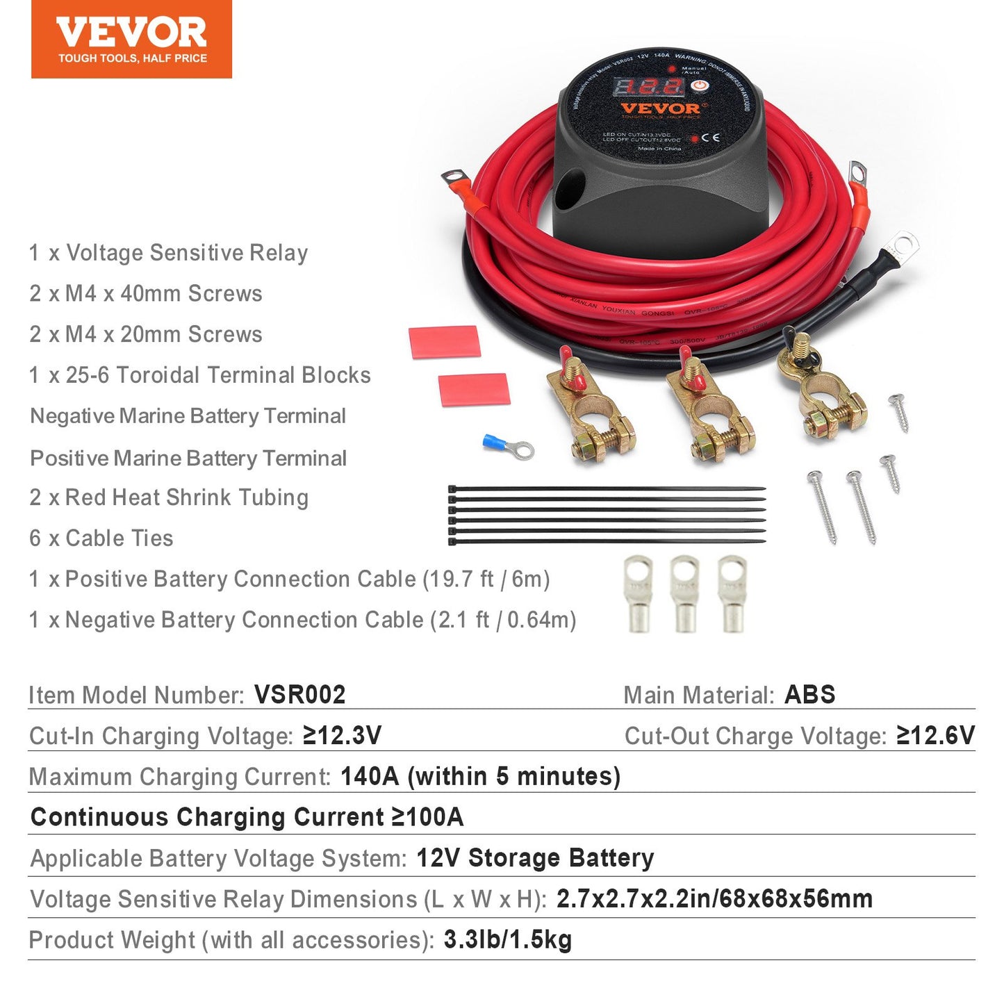 Split Charge Relay Kit Voltage Sense Relay 12V 140A Dubbel batteriisolator