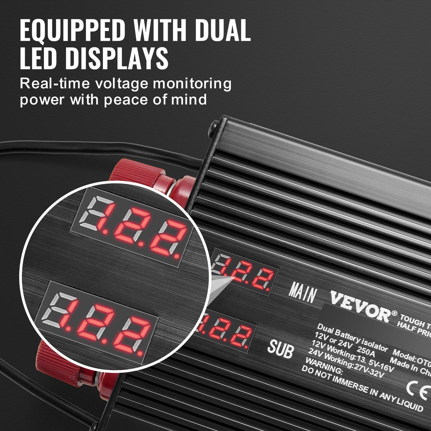 Dual Battery Smart Isolator 12V/24V 250 Amp Spänningskänslig Realy LCD