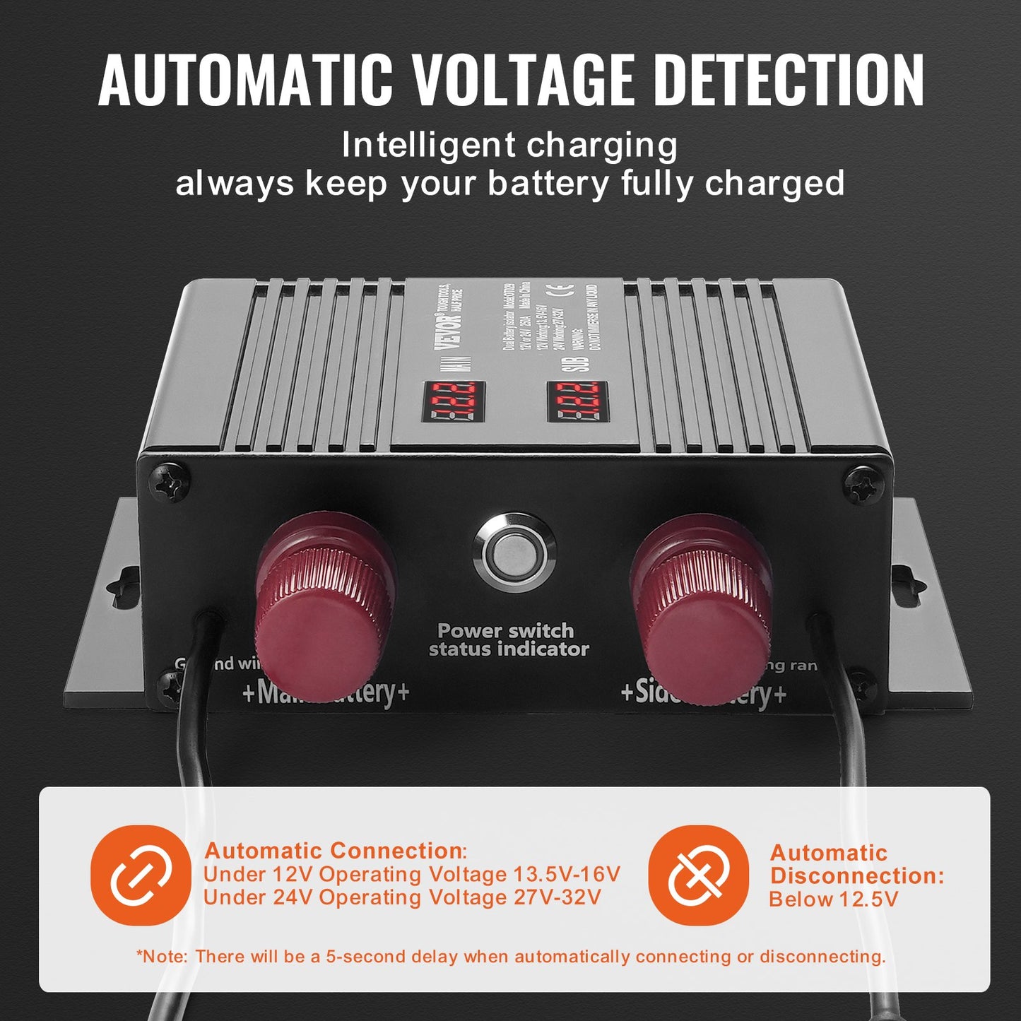 Dual Battery Smart Isolator 12V/24V 250 Amp Spänningskänslig Realy LCD