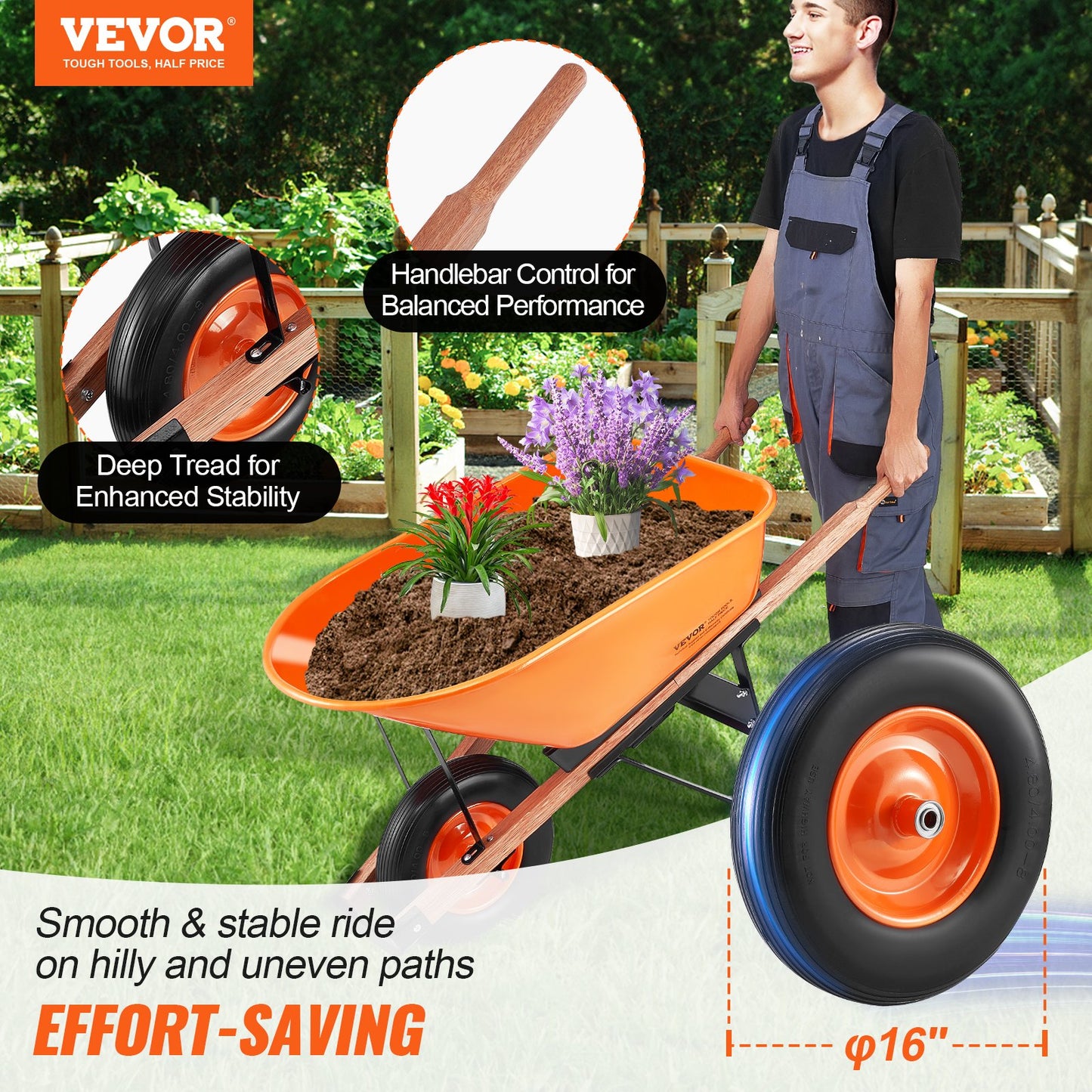 Skottkärra Cart One Wheel 6 Cu Ft Garden Dump Cart 330 lbs Utility Cart