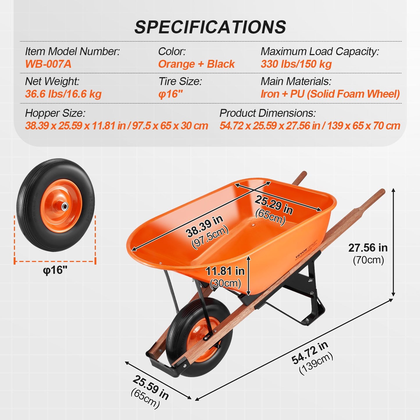 Skottkärra Cart One Wheel 6 Cu Ft Garden Dump Cart 330 lbs Utility Cart