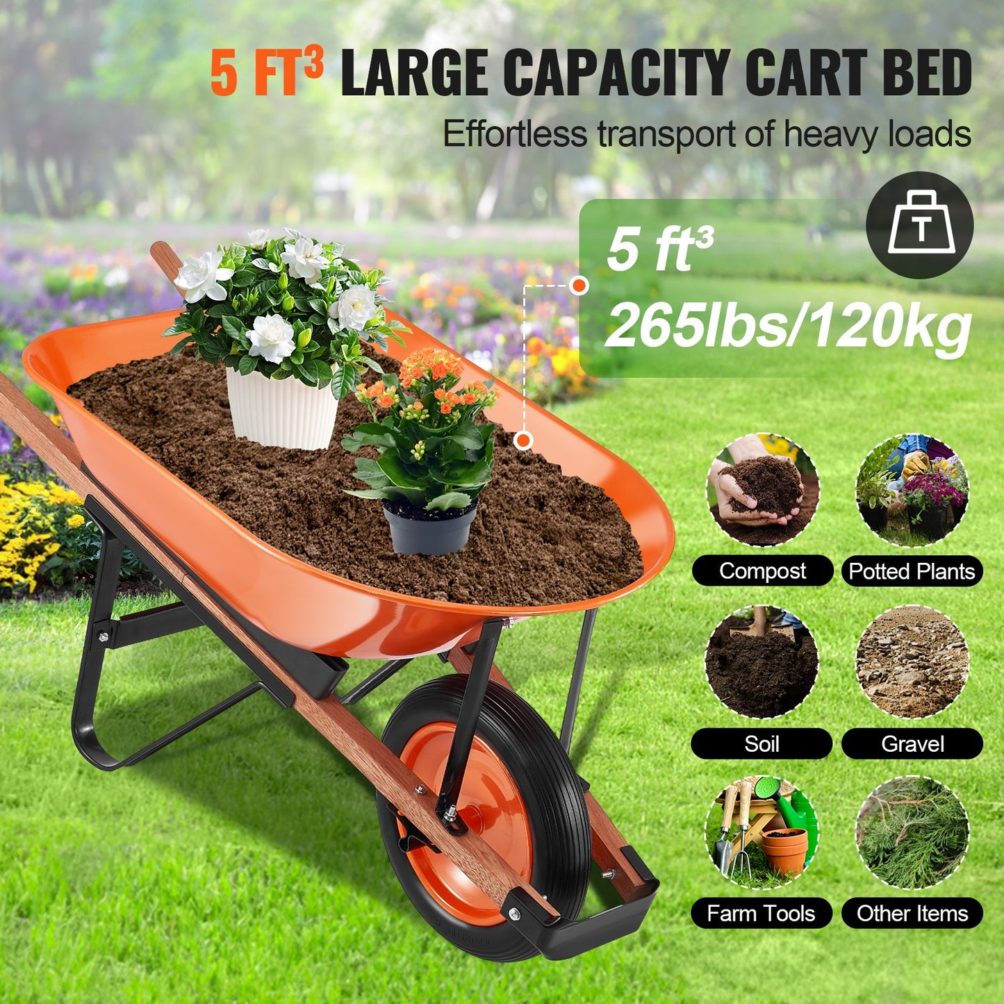 Schubkarrenwagen Einrad-Gartenkipper 330 lbs Yard Utility Cart