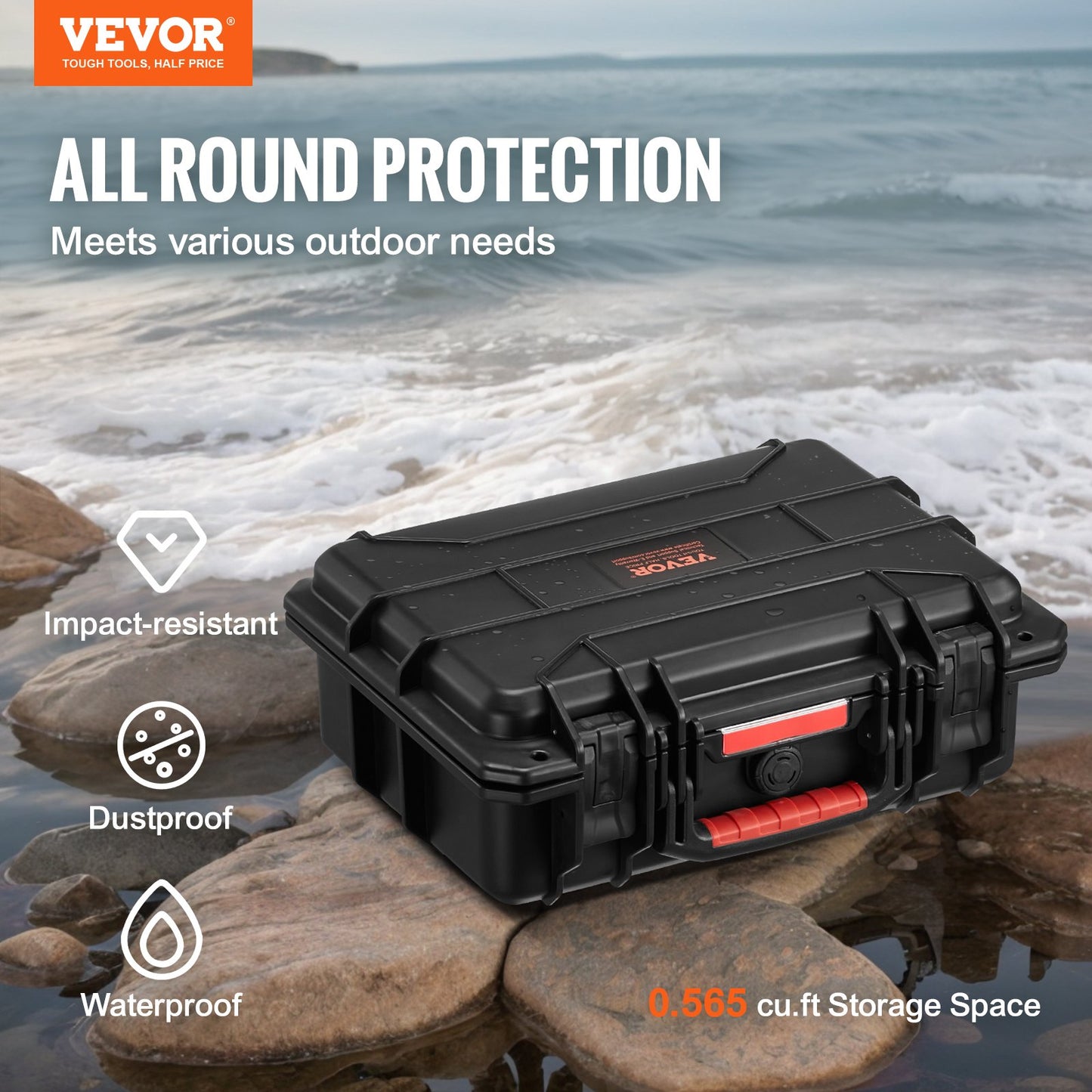 0.56 Cu.ft Weatherproof Hard Case with Handle Clips Padlock Hole PU Foam