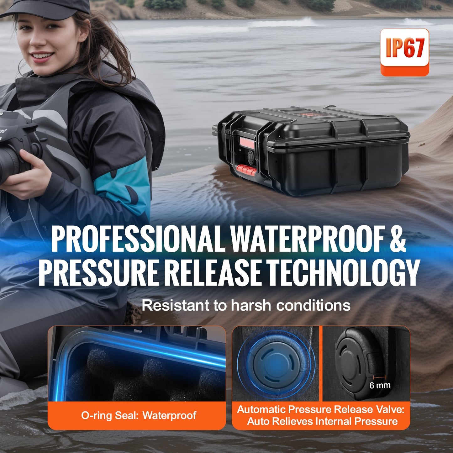 0.56 Cu.ft Weatherproof Hard Case with Handle Clips Padlock Hole PU Foam