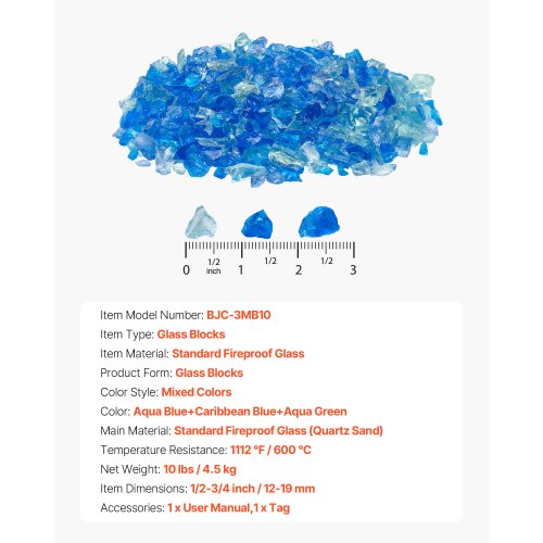 10 LBS Fire Glass 3/4-Inch Fire Glass Stones for Fireplace 3 Colors | EU