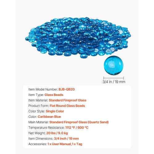 20 kg fire glass 3/4-inch fire glass stones for fireplace Caribbean blue | EU