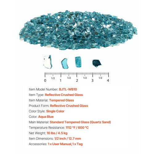 4.5 kg fire glass 1.25 cm fire glass stones for fireplace Aqua blue | EU