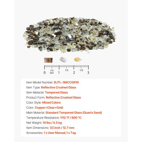 4.5 kg fire glass 1.25 cm fire stones for fireplace, copper, gold, clear | EU