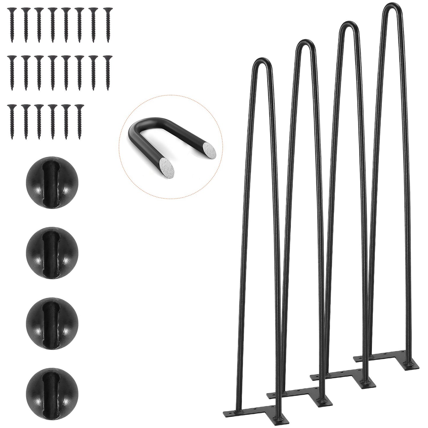 711,2 MM Hårnålsmöbelben, gör-det-själv-projekt i metall för nattduksbord, soffbord, skrivbord, 226,8 kg belastningskapacitet med golvskydd av gummi, tunga metall, robusta moderna bordsben, 4 st.